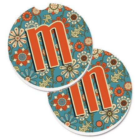 Carolines Treasures Letter M Flowers Retro Blue Cup Holder Car Coaster, PK2 CJ2012-MCARC